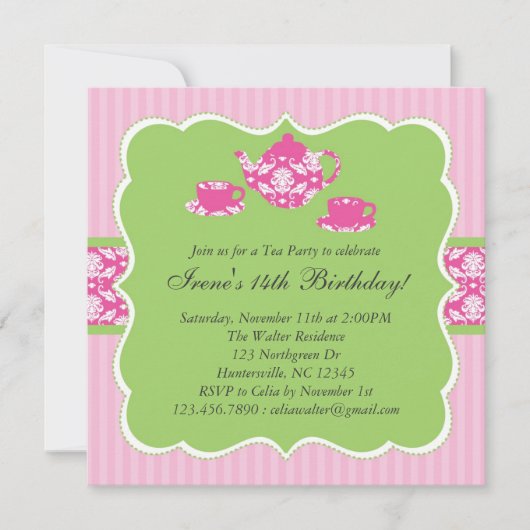 ティーポットの誕生日のパーティの招待状 招待状 (正面)