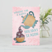 ティーポットの雪片の茶売り手のクリスマスカード シーズンカード (スタンド正面)