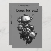 ティーポットをタンブルするフラクタル茶パーティの招待状 招待状 (正面/裏面)