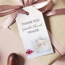 ティーポットアンドピンクローズ結婚式の引き出物ラベル