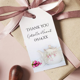 ティーポットアンドピンクローズ結婚式の引き出物ラベル ギフトタグ