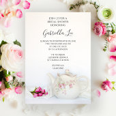 ティーポットウィズピンクローズティーパーティーブライダルシャワー 招待状
