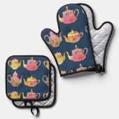 ティーポットオーヴェンミッツ 鍋つかみ&鍋敷きセット (正面/裏面)