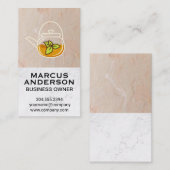 ティーポットグリーンリーフ |クレイのテクスチャ壁の白い大理石 名刺 (正面/裏面)