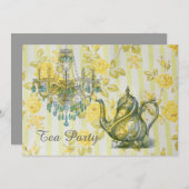 ティーポットシャンデリアヴィンテージ茶パーティー 招待状 (正面/裏面)