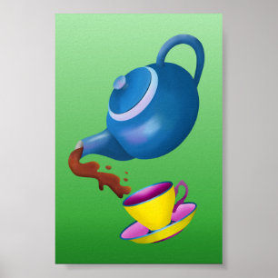 ティーポットティーカップとソーサーイラストレーション絵画ズ ポスター