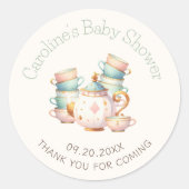 ティーポットティーカップスワンダーランドシャワー誕生日 ラウンドシール (正面)