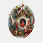 ティーポットバードハウス（鳥）ショウジョウコウカンチョウ1 セラミックオーナメント (右)