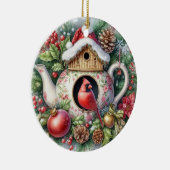 ティーポットバードハウス（鳥）ショウジョウコウカンチョウ3 セラミックオーナメント (右)