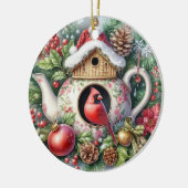 ティーポットバードハウス（鳥）ショウジョウコウカンチョウ3 セラミックオーナメント (左)