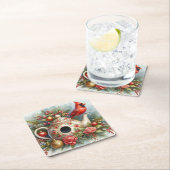 ティーポットバードハウス（鳥）ショウジョウコウカンチョウ4 スクエアペーパーコースター (インサイチュ)