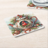 ティーポットバードハウス（鳥）ショウジョウコウカンチョウ5 スクエアペーパーコースター (アングル)