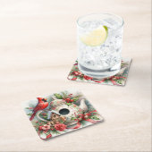 ティーポットバードハウス（鳥）ショウジョウコウカンチョウ6 スクエアペーパーコースター (インサイチュ)