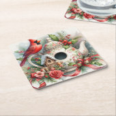 ティーポットバードハウス（鳥）ショウジョウコウカンチョウ6 スクエアペーパーコースター (アングル)