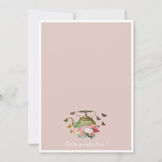 ティーポットパーティーピンクフローラ蝶ガール誕生日 招待状 (裏面)