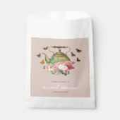 ティーポットパーティーピンクフローラ蝶ブライダルシャワー フェイバーバッグ (正面)