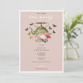 ティーポットパーティーピンクフローラ蝶ベビーシャワー 招待状 (スタンド正面)