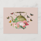 ティーポットパーティーピンクフローラ&蝶ケトル シーズンポストカード (正面)