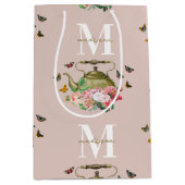 ティーポットパーティーピンクフローラ&蝶モノグラム ミディアムペーパーバッグ (正面)