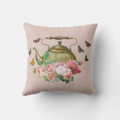 ティーポットパーティー ピンクの花と蝶のデザインのケトル クッション (裏面)