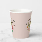ティーポットパーティー ピンクの花と蝶のデザインのレトロなケトル 紙コップ (左)