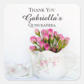 ティーポットピンクローズキンセアニラサンキューメッセージカード スクエアシール (正面)