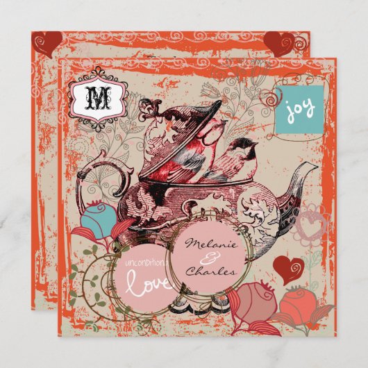 ティーポットファンタジーグランジスクエア結婚式招待状 招待状 (正面/裏面)