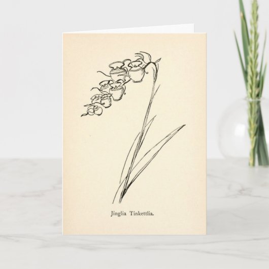 ティーポットフラワーヴィンテージイラストレーションナンセンス植物学 カード (正面)
