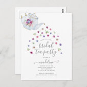 ティーポットフローラブライダルシャワーティーパーティの招待状 ポストカード (正面/裏面)