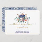ティーポットフローラブライダルシャワーティー招待カード 招待状 (正面/裏面)