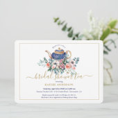 ティーポットフローラブライダルシャワーティー招待カード 招待状 (スタンド正面)