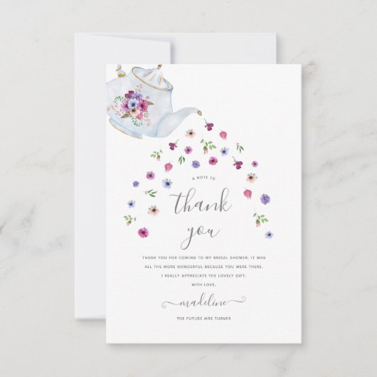 ティーポットフローラブライダルティーパーティーサンキューカード カード (正面)