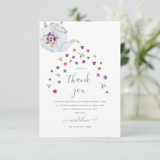 ティーポットフローラブライダルティーパーティーサンキューカード カード (スタンド正面)