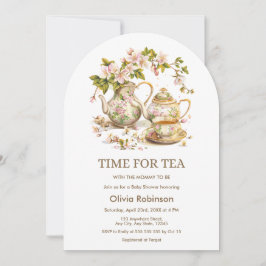 ティーポットフローラ時間のお茶の赤ちゃんシャワー 招待状