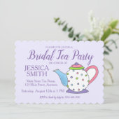 ティーポットブライダルウェディングシャワーパープルティーパーティー 招待状 (スタンド正面)
