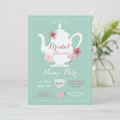 ティーポットブライダルシャワーアフタヌーンティーパーティーミント 招待状 (スタンド正面)