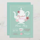 ティーポットブライダルシャワーアフタヌーンティーパーティーミント 招待状 (正面/裏面)