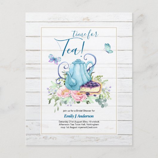 ティーポットブライダルシャワーティータイムアフタヌーンティー招待状 (正面)