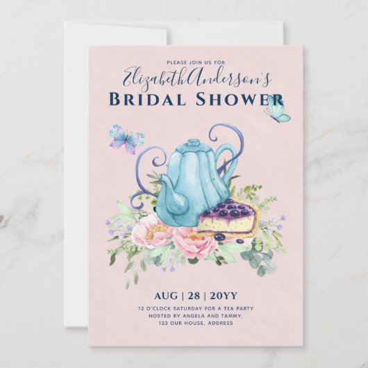 ティーポットブライダルシャワーティータイムアフタヌーンティー招待状 招待状 (正面)
