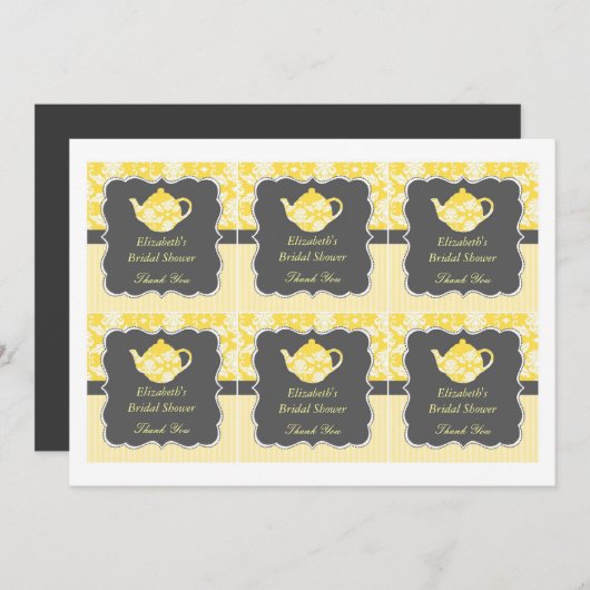 ティーポットブライダルシャワーメッセージカード 招待状 (正面/裏面)