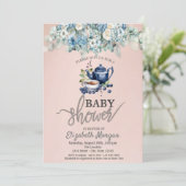 ティーポットブルーベリーフローラベビーシャワー 招待状 (スタンド正面)