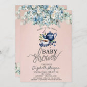 ティーポットブルーベリーフローラベビーシャワー 招待状 (正面/裏面)