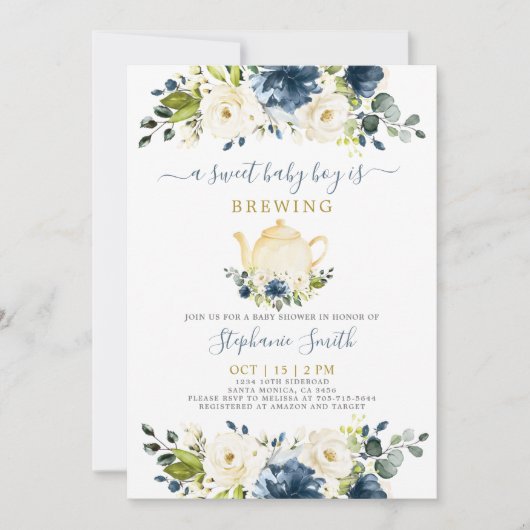 ティーポットベビーシャワーボーイ招待状 招待状 (正面)