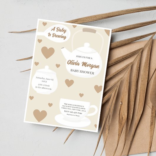 ティーポットベビーシャワー茶パーティの招待状カード 招待状