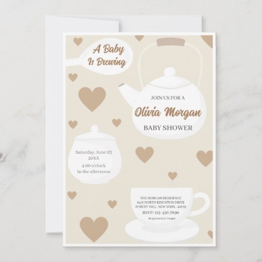 ティーポットベビーシャワー茶パーティの招待状カード 招待状 (正面)