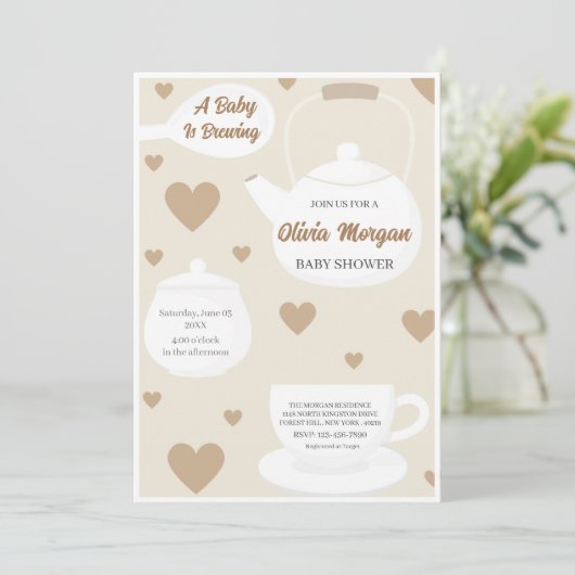 ティーポットベビーシャワー茶パーティの招待状カード 招待状 (スタンド正面)