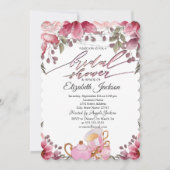 ティーポットマカロンストリングライトフローラブライダルシャワー 招待状 (正面)