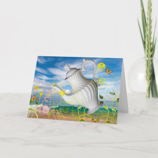 "ティーポット夢の"の~のカスタマイズ可能な挨拶状 サンキューカード (正面)