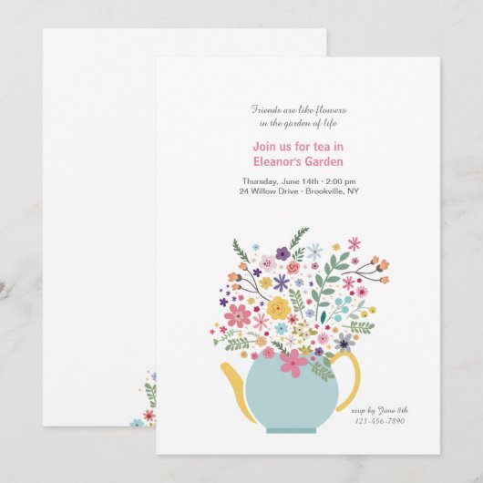 ティーポット花束 招待状 (正面/裏面)
