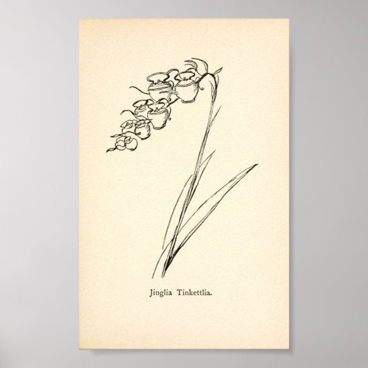 ティーポット花植物ヴィンテージイラストレーションナンセンス ポスター (正面)